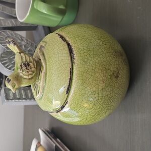 Green Ceramic Bird Lidded Jar - Home Accents